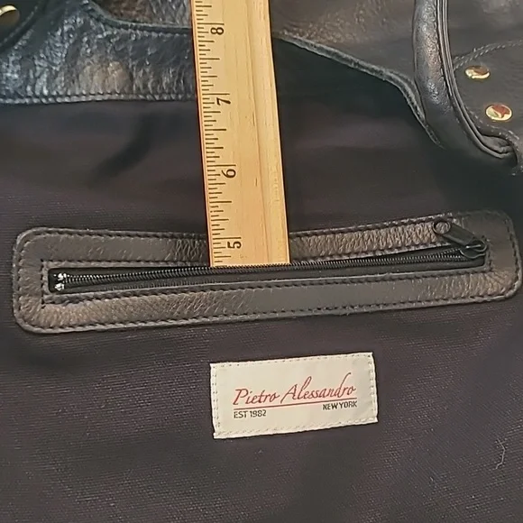 Pietro Alessandro Black Leather Satchel w/ Crossbody Strap Original Brooklyn Bag - Picture 11 of 15